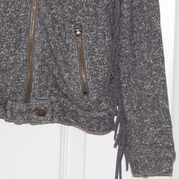 Lucky Brand Girls Size 5, Gray Soft Cotton Jacket with Fringe Sleeves - Picture 6 of 12